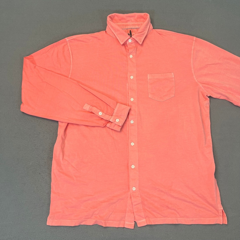 Johnnie-O Mens XL Long Sleeve Button Down Shirt Coral Pink Cotton Jersey Knit